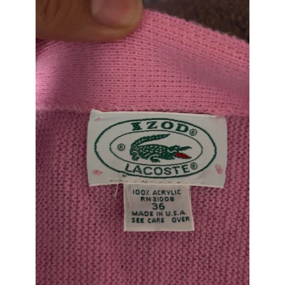 Vintage 1980s Lacoste IZOD Pink Knit Cardigan Men’s Size 36 Retro Sweater - Picture 10 of 11